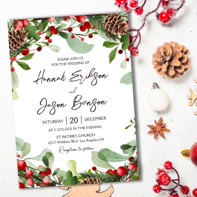 Winter Red Berries | Christmas Wedding Invitations (Creator Uploaded)