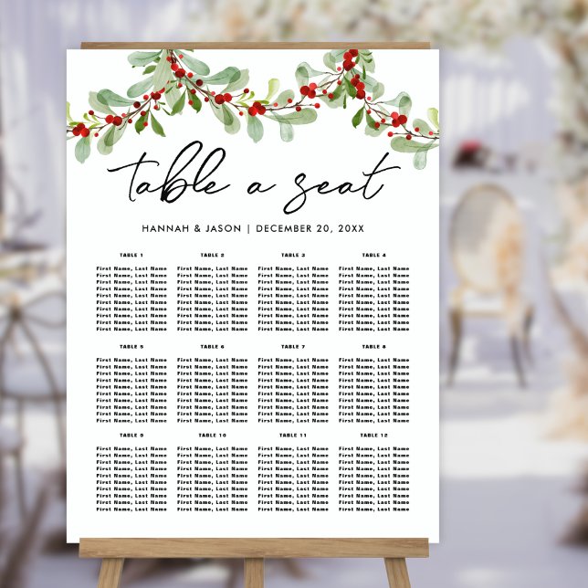 Winter Red Berries Christmas Wedding Table Seating Foam Board (Creator Uploaded)