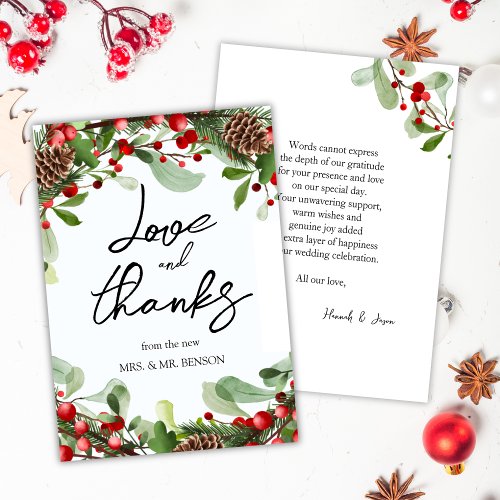 Winter Red Berries Christmas Wedding Thank Thank You Card