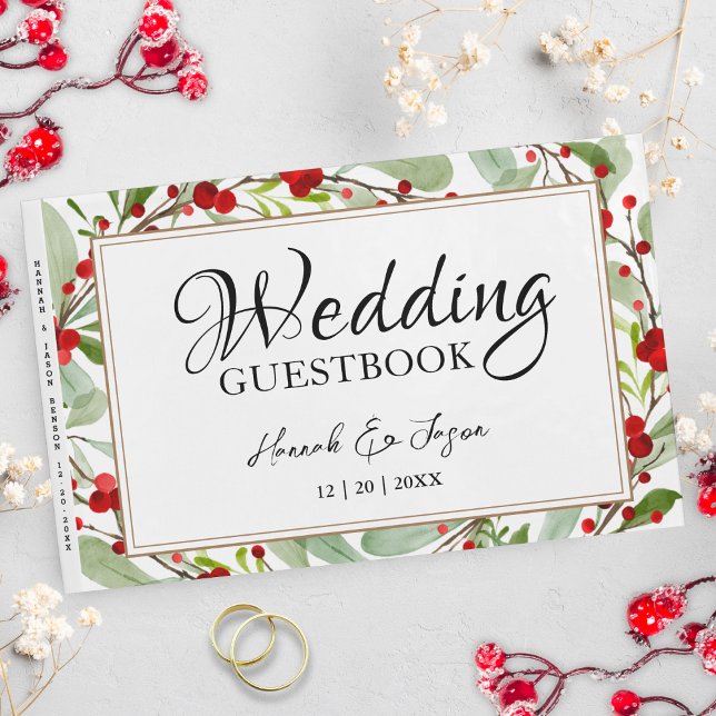 Winter Red Berries Greenery Wedding Guest Book (Creator Uploaded)