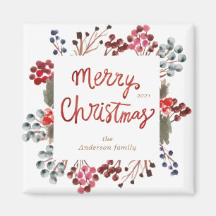 winter red berries Merry Christmas Magnet
