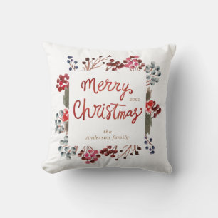 winter red berries Merry Christmas photo Throw Pillow