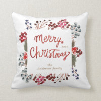 winter red berries Merry Christmas photo Throw Pillow