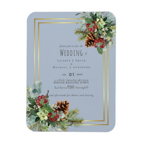 Winter Red Berries Pine Cones Wedding Magnet