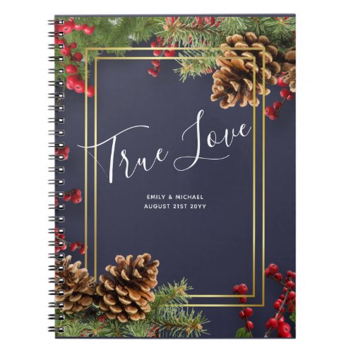 Winter Red Berries Pine Cones Wedding Notebook