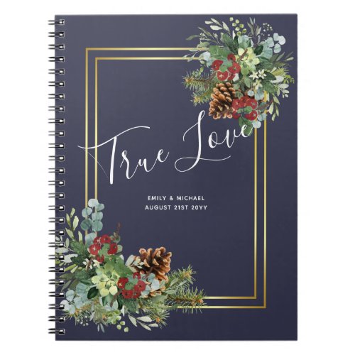 Winter Red Berries Pine Cones Wedding Notebook