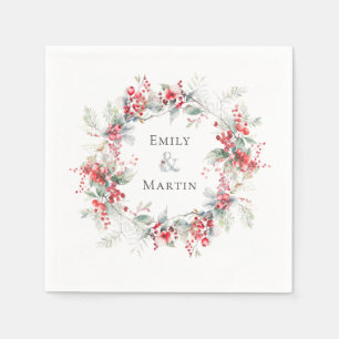 Winter Red Berries Poinsettias Wreath Wedding Napkins