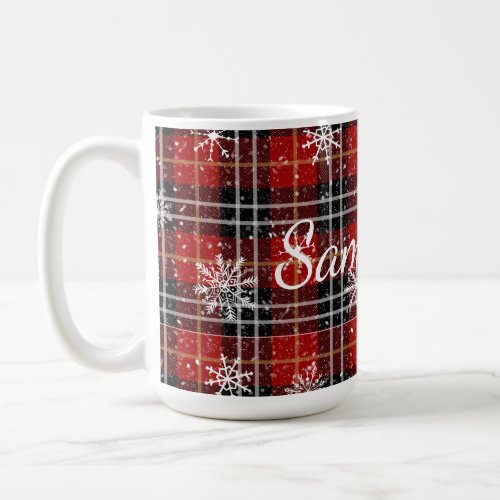 Winter Red Black Plaid Snowflake Personalized Coffee Mug