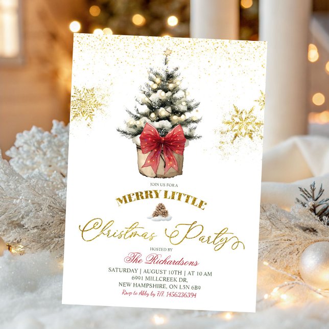 Winter Red Bow Merry Little Christmas Party Invitation (Creator Uploaded)