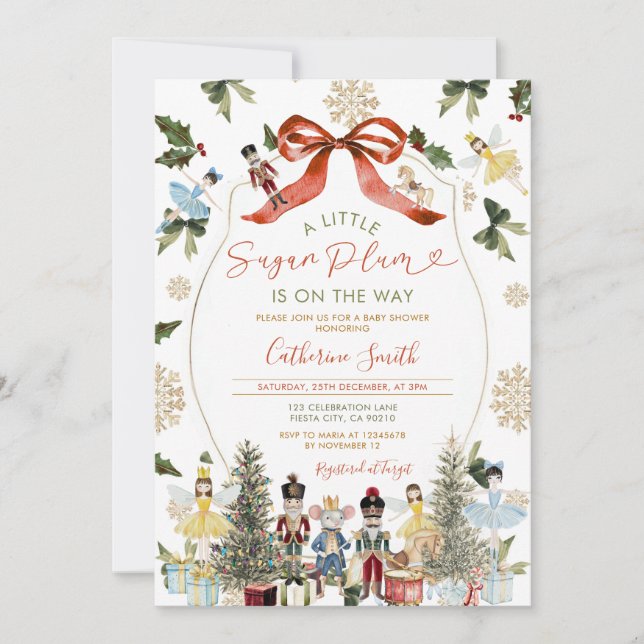 Winter Red Bow Nutcracker Ballet Baby Shower Snow Invitation (Front)