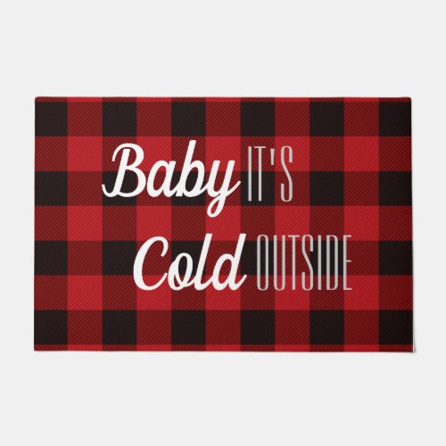 Winter red buffalo plaid baby its cold outside doormat