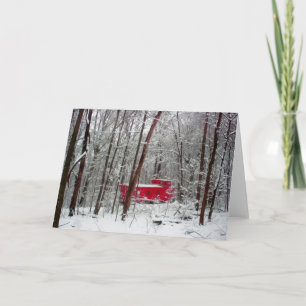 Winter red caboose, Christmas cards, trains Holiday Card