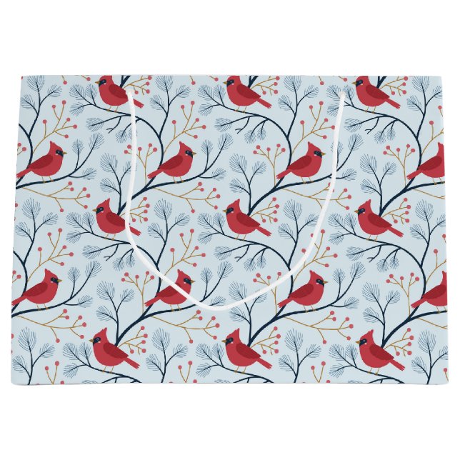Winter Red Cardinal Bird Large Gift Bag (Front)