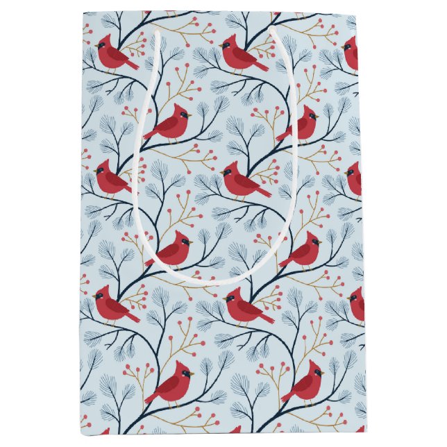 Winter Red Cardinal Bird Medium Gift Bag (Front)