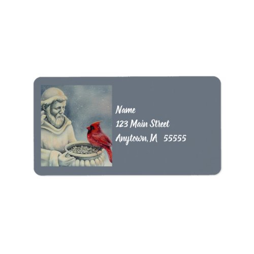 Winter Red Cardinal Bird St Francis Watercolor Art Label