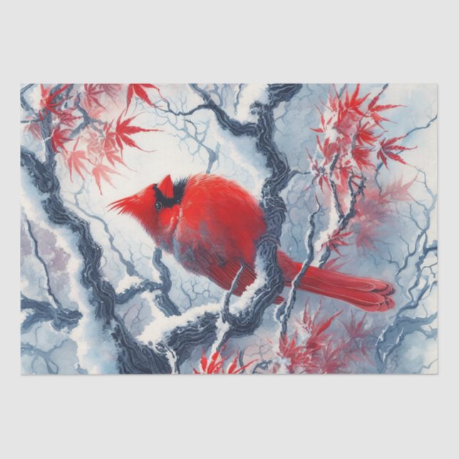 Winter Red Cardinal Bird Tissue Paper (Front)
