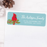 Winter Red Cardinal Blue Christmas Return Address Label<br><div class="desc">Cute red cardinal Christmas return address labels perfect for your holiday mail. This modern design features a red cardinal bird illustration,  greenery berry branch and snow on a blue background. The trendy calligraphy script font adds a fun touch to these unique family holiday return address labels.</div>