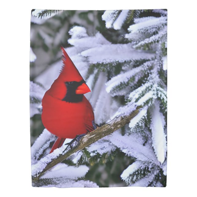 Winter Red Cardinal Duvet Cover (Front)