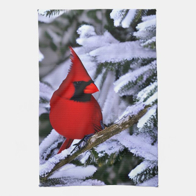 Winter Red Cardinal Kitchen Towel (Vertical)