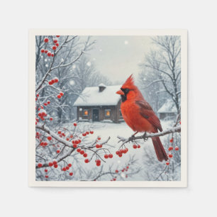 Winter Red Cardinal On Berry Branch Napkins