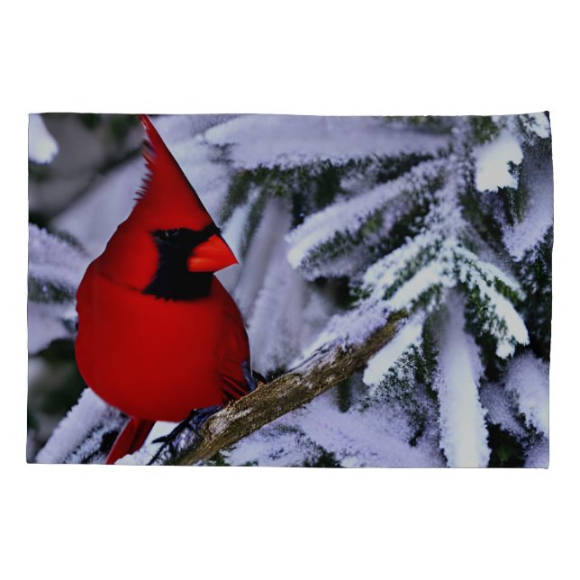 Winter Red Cardinal Pillow Case (Back)