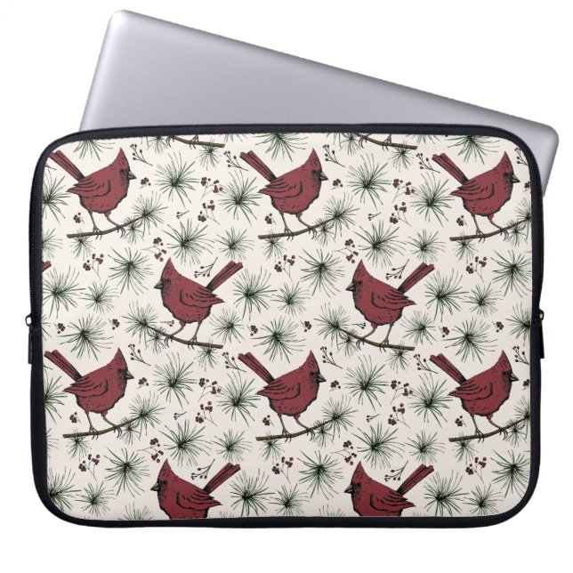 Winter Red Cardinals Christmas Pattern Laptop Sleeve (Front)