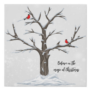 Winter Red Cardinals on Snowy Tree Faux Canvas Print