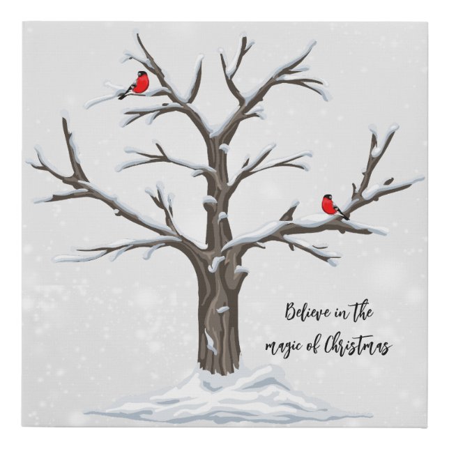 Winter Red Cardinals on Snowy Tree  Faux Canvas Print (Front)