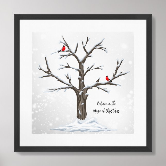 Winter Red Cardinals on Snowy Tree Framed Art (Framed Front)