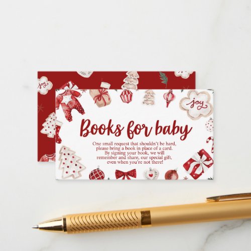 Winter Red Christmas Baby Shower Books for Baby Enclosure Card