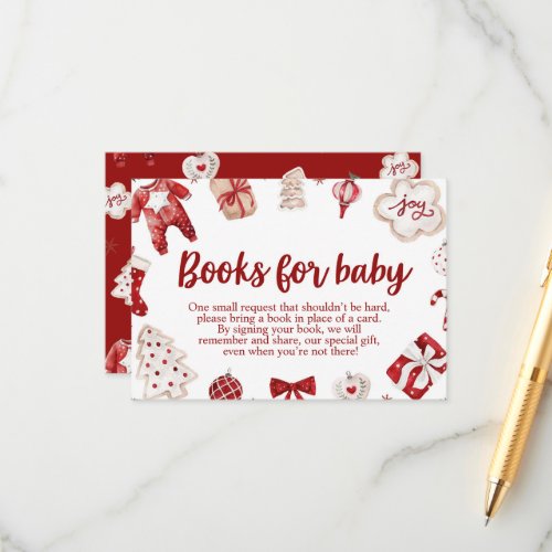 Winter Red Christmas Baby Shower Books for Baby Enclosure Card