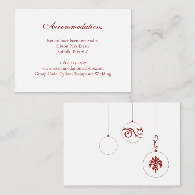 Winter Red Christmas Bauble Ornament Accommodation Enclosure Card (Front/Back)