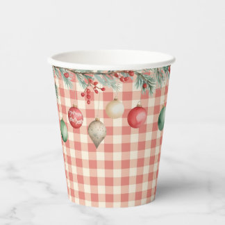 Winter Red Christmas gingham with ornaments Paper Cups