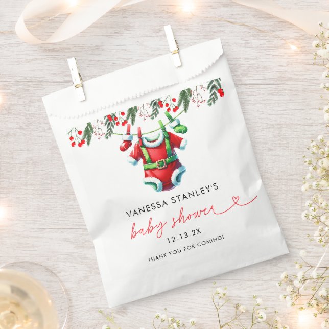 Winter Red Christmas Santa Baby Shower Thank You Favor Bag (Clipped)