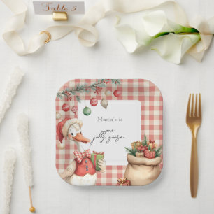 Winter Red Christmas Silly Goose 1st birthday Paper Plates