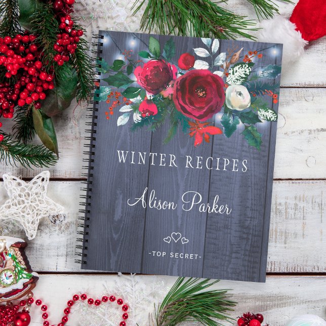 Winter red floral bouquet rustic navy barn recipes notebook (Creator Uploaded)