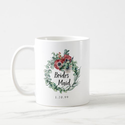 Winter Red Floral Eucalyptus Bridemaid Coffee Mug
