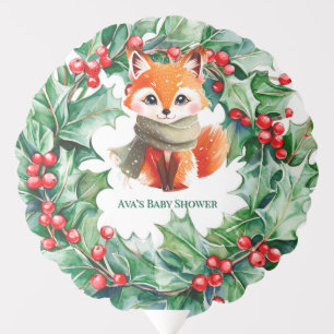 Winter Red Fox Green and Berries Baby Shower Balloon