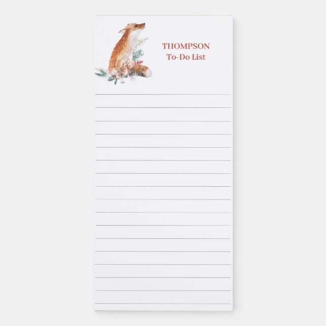 Winter Red Fox Personalized Magnetic Notepad (Front)