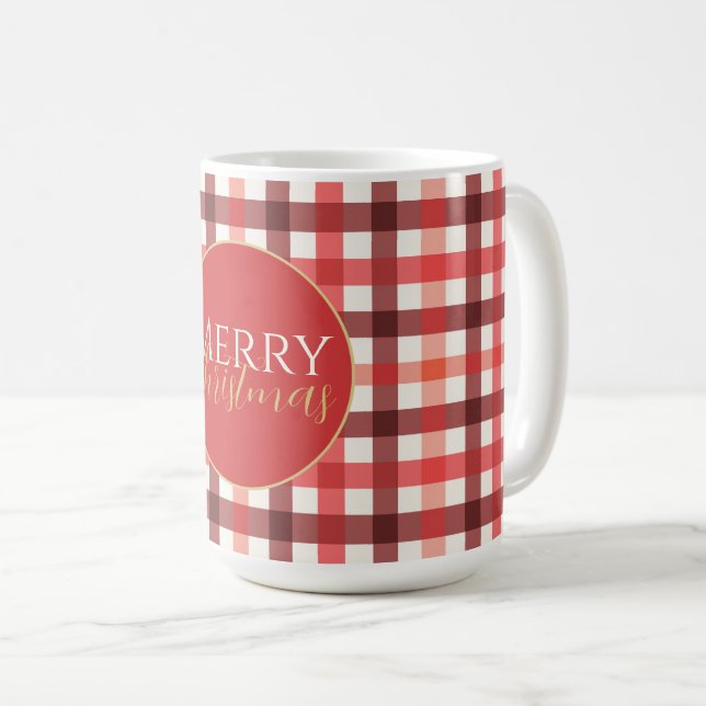 Winter Red Gingham Plaid Checkered Pattern Coffee Mug (Front Right)