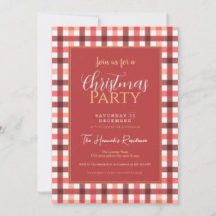 Winter Red Gingham Plaid Checkered Pattern Invitation