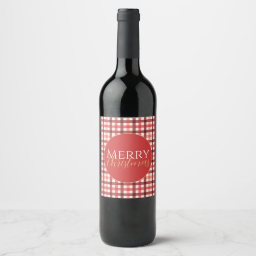Winter Red Gingham Plaid Checkered Pattern Wine Label