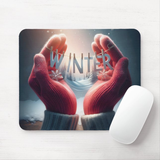 Winter Red Gloves With Snowflakes Mouse Pad (With Mouse)