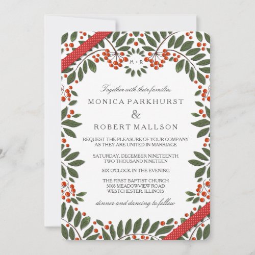 Winter Red  Green Berries Wedding _ Together With Invitation