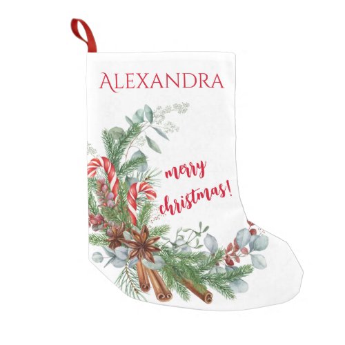 Winter Red Green Christmas Bouquet Monogram Small Christmas Stocking