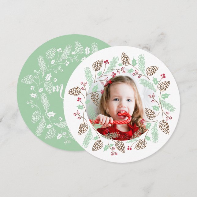 Winter Red & Green Pine and Holly Christmas Wreath Invitation (Front/Back)