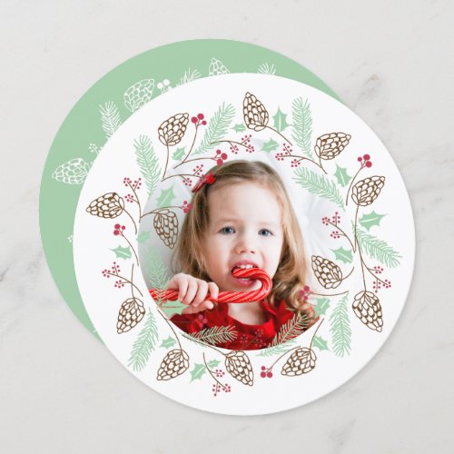 Winter Red  Green Pine and Holly Christmas Wreath Invitation