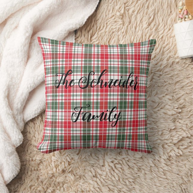 Winter Red Green Plaid Tartan Classic Throw Pillow (Blanket)