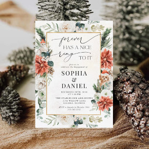 Winter Red Greenery Pinecone Engagement Party Invitation