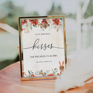 Winter Red Greenery Pinecone Guest How Many Kisses Pedestal Sign